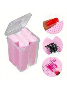 1 Box Of Lint Free Nail Wiping Cloth And Eyelash Extension Glue Cleaning Towel - Non-Woven Soft Gel Nail Remover Pad, Butterfly And Heart Design, Pink, Including Storage Box - Multicolor - View 7