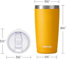 Travel Coffee Tumbler 20 Oz, Insulated Mug With Lid, Stainless Steel Cup For Hot And Cold Drinks, Powder Coated Yellow - 黃色 - 查看 5