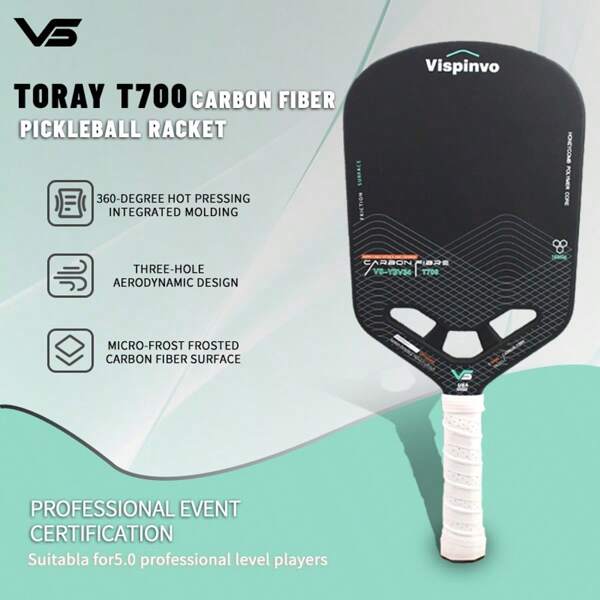 VISPINVO Pickleball Paddles TORAY T700 Carbon Fiber PickleblI Paddle With Aero Throat Edgeless,PP Honeycomb Core,Designed 16MM Thermoformed,Power & Control & Spin Max,Pickleball Racket USAPA Approved