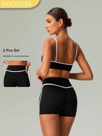GOSOUER Spring And Summer 2 PCS Co-Ord Set Women Yoga Running Sports Bra And Short