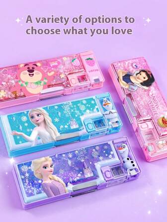  Disney Aisha Quicksand Stationery Box For Women Elementary School Students Multifunctional Pencil Pouch Pencil Case Girls Student Cartoon Plastic Back To School Season