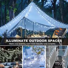 全新升级的太阳能户外灯串：太阳能供电，防水银线灯，8 种闪烁模式，搭配银线 LED 灯泡。非常适合在万圣节、圣诞节、感恩节和返校季等节日期间装饰校园、家居、派对、树木和花园。