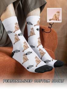1 par de calcetines de tubo medianos personalizados para mujeres, puede poner cualquier rostro en los calcetines, calcetines personalizados con fotos, par de calcetines con imagen personalizada interesante, adecuados para el Día de los Enamorados