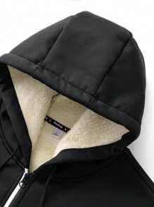 A Men's Casual Polyester Hooded Jacket With Long Sleeves, Low Elasticity, Open Hem, Zipper Closure, Regular Style, Autumn And Winter Coat, Thick Version