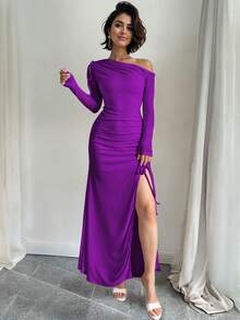 Ween Lady Sexy Slit Off Shoulder Dress - Buganvilia - View 2