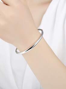1pc Minimalist Chinese Style 'Three Lives Three Worlds' Stainless Steel Non-Fading Smooth Circle Bracelet For Women (Handmade Product With Slight Surface Marks)