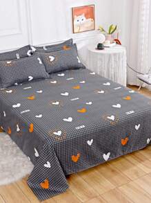 1pc Soft & Comfortable Bed Sheet, Bed Protector, Valentine's Gift Bed Sheet, Cartoon Love Geometric Bed Sheet, Heart Pattern Bedding Set, Home Decor, For Twin, Queen, King Size Bed, Mother's Day Bedding Gift, Machine Washable