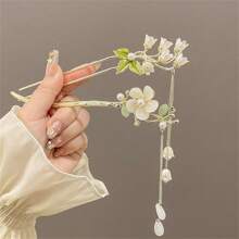 1 Peça Clipe de Cabelo com Flor de Lírio e Borla, Novo Estilo Chinês Presilha de Coque, Acessórios de Cabelo Cheongsam, Decoração de Cabelo Retrô, Grampos de Penteado, Formador de Coque, Acessório de Cabelo, Material Escolar