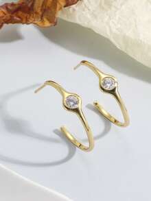 Charm-In 一对简约 18K 镀金黄铜 C 形耳环，镶嵌锆石，情人节礼物
