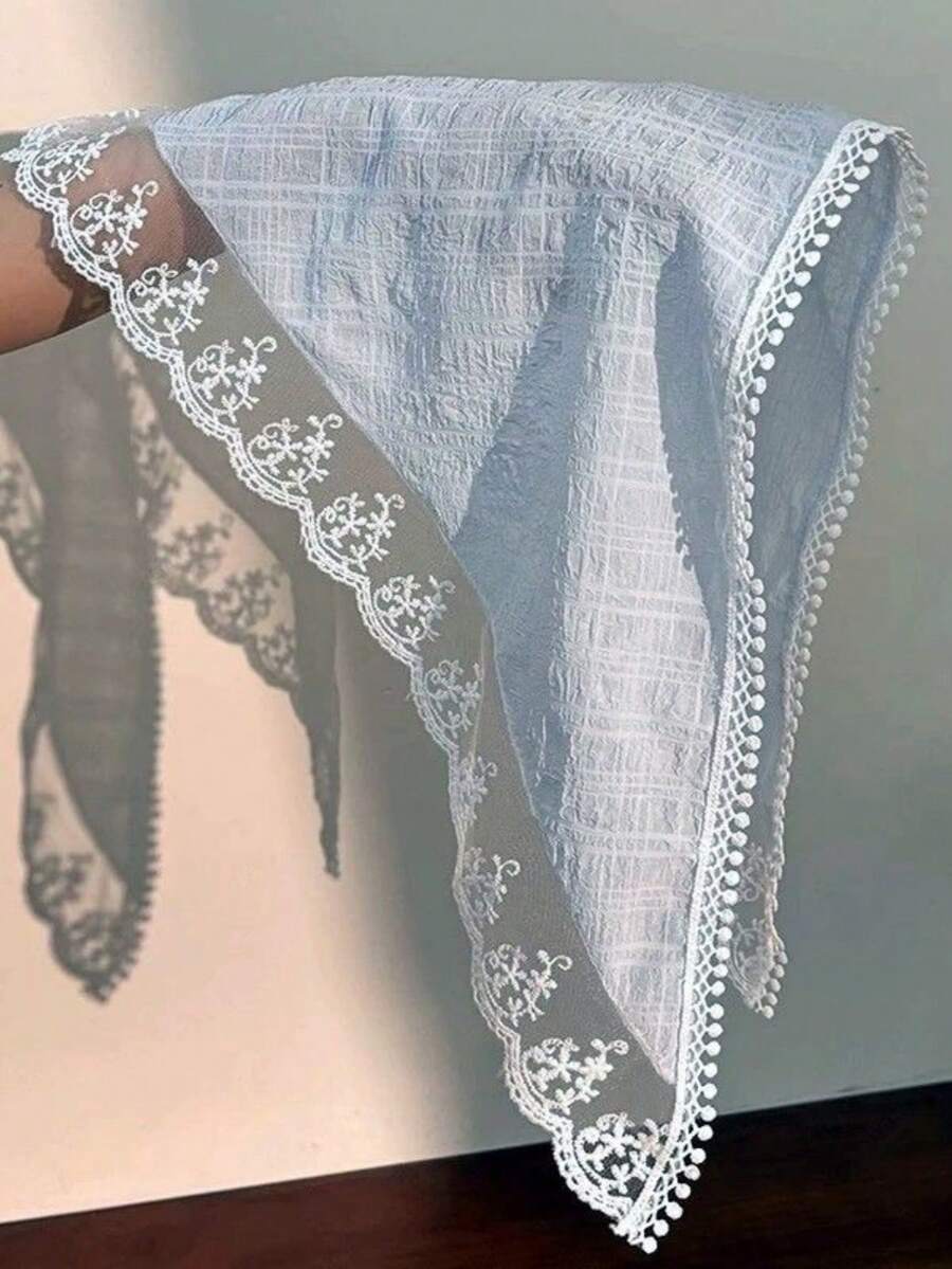 1 件夏季花卉印花头带围巾，薄款复古蕾丝三角围巾发饰女士时尚发饰波西米亚风发带 - 藍色 - 查看 1