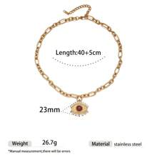 1pc Fashion Simple Elegant Stainless Steel Rhinestone Striped Evil Eye Pendant Necklace, Suitable For Holiday And Daily Wear