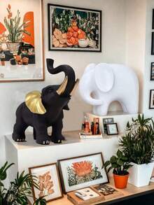 1 件时尚尺寸、简约设计、树脂制成的白色大象装饰 - 现代北欧风格，纯白色色调，可爱的大象轮廓，非常适合提升家居审美，非常适合客厅控制台造型、卧室装饰和乔迁礼物，适合所有季节的舒适环境