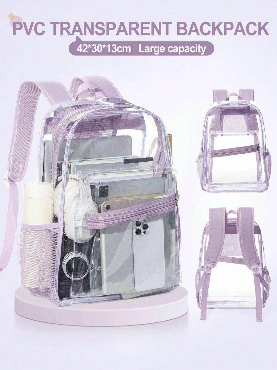 Floless [Clear Stadium Approved] 透明 PVC 透视背包透明背包电脑包学校休闲书包适合女孩 Stadium Approved，女孩青少年书包可爱卡哇伊学校背包，透明 PVC 学校背包透明包，透明学院背包带加厚肩带，适合游泳，