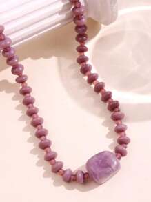 1 pièce Collier pendentif de pierres naturelles en acrylique violet, collier asymétrique élégant et de luxe à la mode pour femmes