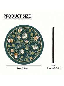 2个孔雀绿花卉仿皮车载杯垫 - 直径2.75英寸，超薄高清图案，耐用防水防尘 - 送朋友的理想礼物