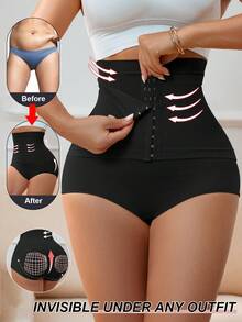 女士高腰收腹塑形内裤，收腹提臀，束腰塑形，腿部塑形 - 黑色 - 查看 1