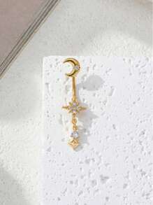 1pc Zirconia Star & Moon Navel Ring, Women's Party Daily Jewelry Festival Accessory Gift