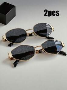 1/2 副几何椭圆形 Y2K 夏季时尚眼镜，复古金属框架男女通用眼镜，适合日常通勤、海滩、度假、街头摄影、风格 - 彩色 - 查看 8