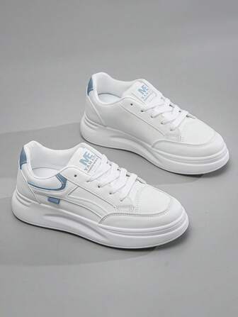 2025新款春秋时尚百搭厚底系带白色休闲运动鞋女防水台小白鞋