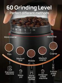 Brutelle 1pc Coffee Grinder USB Rechargeable 60 Level Adjustable Grinding Coarseness Super Long Battery Life Suitable For Home Coffee Corner Cafe