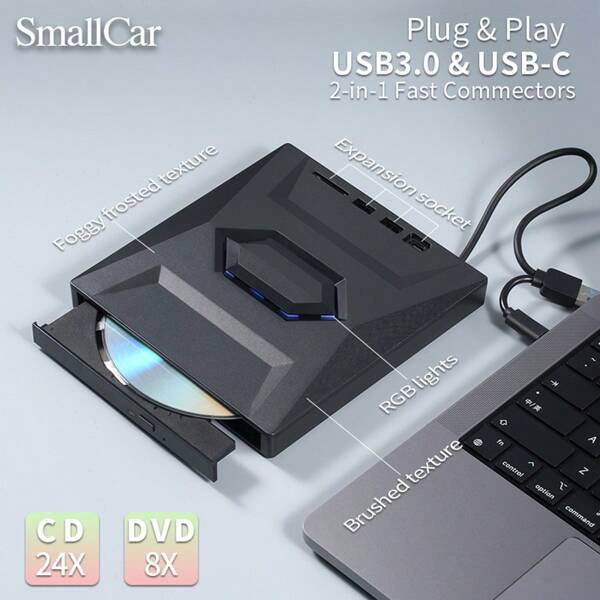 6-in-1 tragbares USB 3.0 schlankes externes DVD-Brennlaufwerk, Laufwerk, Player, Disc-Laufwerk für Laptop & Desktop, Computerzubehör, Computerhardware, externe Komponenten, externes optisches Laufwerk, externe CD-Laufwerk