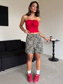 Women's Casual Leopard Print Button Front Pocket Shorts, Everyday Wear - Black - View 1