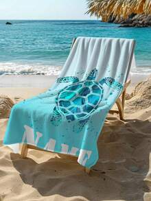 Toalha de praia personalizada com estampa de tartaruga marinha azul - Design de praia, superabsorvente e de secagem rápida, perfeita para praia, piscina, camping e viagens, essencial para praia | Tema tartaruga marinha | Toalha de poliéster, acessório de praia, adequada para todos os feriados - Multicolorido - Ver 5