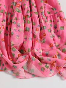 EARO Women's Chiffon Floral Pleated A-Line Skirt, High Waist Loose Flattering Elegant Vacation & Everyday Wear, Spring/Autumn - Pink - View 7