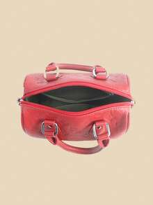 Elegant Cylindrical Bag, Fashionable Ladies' Handbag, Red Shoulder Bag,Boston Bag Adjustable And Detachable Shoulder Strap, Can Be Carried By Hand Or Worn On The Shoulder, Purses And Bags For Women - 紅色 - 查看 3