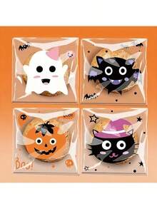 100 piezas Bolsas de Dulces de Halloween - Bolsas de Empaque de Dulces y Galletas con Cierre Automático, Bolsas de Dulces con Diseño de Dibujos Animados - Multicolor - Ver 3