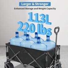 Collapsible Wagon Carts Foldable, Garden Cart With 360° All-Terrain Wheels, Adjustable Handle, 220lbs Weight Capacity, 113L, Utility Wagons For Outdoor, Heavy Duty Wagon Cart - 黑色 - 查看 5