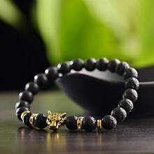 Gold Leopard Head Bracelet For Men Fashion Male Punk Blue Weathered Volcanic Lava Stone Bracelets Jewelry - Multicolor - View 15