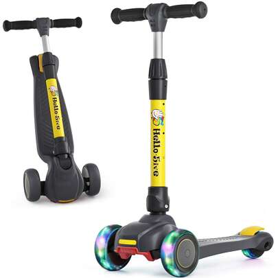 3 Wheel Kids Scooter Age 2-6, Foldable Toddler Scooter With Flashing Light-Up Wheels, 4 Level Height Adjustable Lean To Steer Lightweight Kick Scooter For Boys Girls