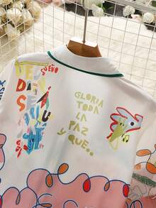 Personalisiertes Hemd aus Leinen mit Graffiti-Muster und mehreren Knöpfen in einer Reihe