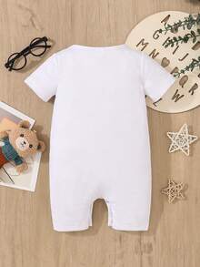 Baby Boy Slogan Graphic Short-Sleeved Romper - White - View 2