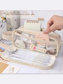 Estuche para lápices de gran capacidad y duradero, funda transparente para lápices de extra gran capacidad, diseño minimalista, fácil de transportar, perfecto para dibujo diario, adecuado como regalo de cumpleaños, aniversario, Día del Niño, Día del Maestro, regreso a la escuela para amigos, familiares, estudiantes, estuche para lápices, útiles escolares, regreso a la escuela