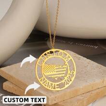 Collar personalizado con impresión del mapa de EE. UU. y nombre y fecha, colgante de acero inoxidable con grabado personalizado, joyería estilo punk-hip hop para mujer, ideal para el Día de la Independencia, uso casual o accesorio para fiesta, joyería patriótica, temporada de regreso a la escuela