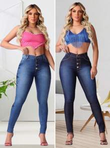 Kit 2 Calças Jeans  Feminina Skinny com Elastano (Lycla) Cintura Alta Efeito Empina Bumbum