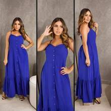 Long Crepe Dress With Padded Cups And Buttons H-1 - 藏蓝色 - 查看 1