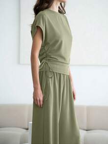 2pcs Women Classic & Fashionable Solid Color Basic Set, Lightweight & Comfortable For Commuting And Casual Daily Wear - Dark Green - View 9