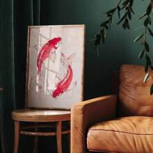 1 件，墙面艺术，复古海报，红色锦鲤艺术印刷品，日式美学，客厅装饰美学，房间装饰，卧室装饰，无框