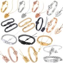 rongji jewelry 1 Set Pulsera y Collar de Pareja con Corazón y Candado de Acero de Titanio, Resistente al Desgaste, Regalo del Día de San Valentín, Mamá, Madre, Día de la Madre
