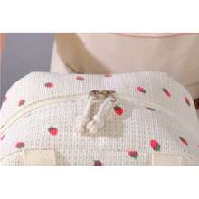 1pc Strawberry Print Corduroy Insulated Lunch Bag, Waterproof Carry Tote Bag For Students & Office Workers, Cute Meal Cooler Bag