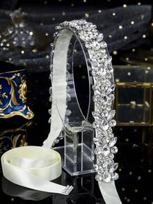 1 pieza Faja de vestido de novia de lujo con strass, cinturón de moda hecho a mano para dama, accesorio del Día de San Valentín - Plateado - Ver 4