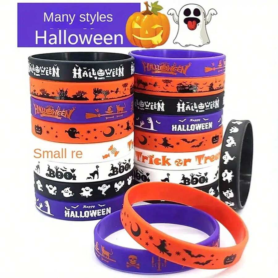 16 piezas de pulseras de silicona de Halloween, diseños surtidos, adecuadas para fiesta de fantasmas, noche de carnaval, festival occidental, unisex, sin necesidad de energía, decoración para el hogar y fiestas