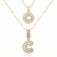 Dainty Bubble Initials Balloon Letter Necklace Set For Women Double-Layer Rock Initials Letter Necklace Set Synthetic Cubic Zirconia Micro-Inlaid Crown Letter Diy English