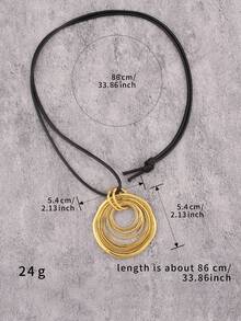 1pc Fashionable Minimalist 7-Layered Asymmetrical Circular Pendant Long Necklace For Women - Yellow Gold - View 5