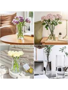 Jarrón-40cm Modern Cylinder Glass Vase, Transparent, Round, Versatile As A Candle Holder/Plant Container, Ideal For Home, Office, Table Decoration, Elegant Design