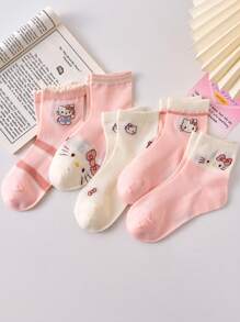 Sanrio 5 pares de calcetines de bebé de Hello Kitty, calcetines infantiles rosas de dibujos animados y adorables, calcetines para el hogar, adecuados para todas las estaciones