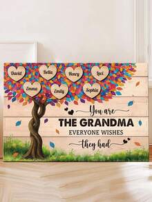 Catygift Custom Family Tree Canvas Print, Personalized Heart Shaped Names, Family Gift For Mom, Unique Wall Art Decor, 9 Names Customizable - As Shown - View 8
